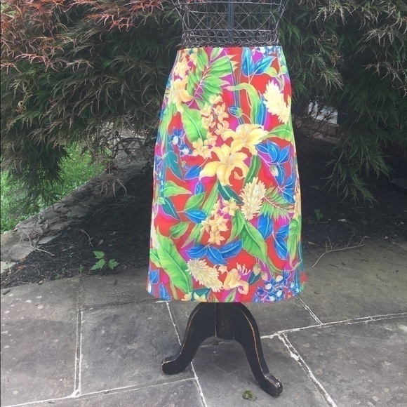 Clere Bright Tropical Flowers Print Skirt - Picture 4 of 8
